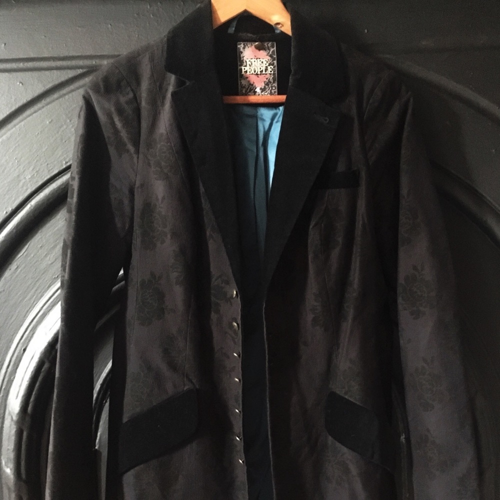 Black duster coat with velvet collar